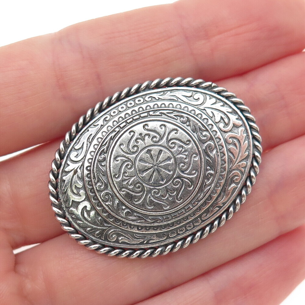 CARL ART 925 Sterling Silver Vintage Floral Scroll Oxidized Pin Brooch